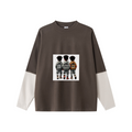 320GSM Unisex Faux Layered Solid Color Base Layer Long-Sleeve Coffee/Grey Apricot