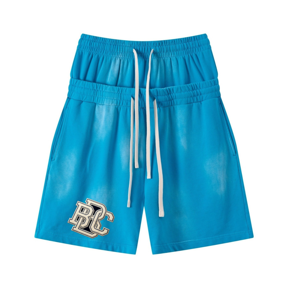 320GSM Heavyweight Cotton Slub Spray Wash Relaxed Fit Shorts Vintage Blue