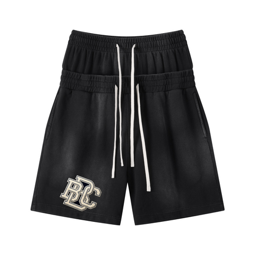 320GSM Heavyweight Cotton Slub Spray Wash Relaxed Fit Shorts Vintage Black