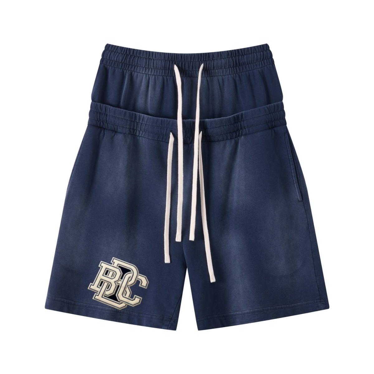 320GSM Heavyweight Cotton Slub Spray Wash Relaxed Fit Shorts Vintage Royal Blue