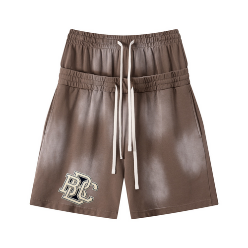320GSM Heavyweight Cotton Slub Spray Wash Relaxed Fit Shorts Vintage Brown